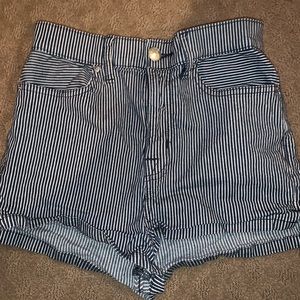 Stripped blue and white high waisted shorts
